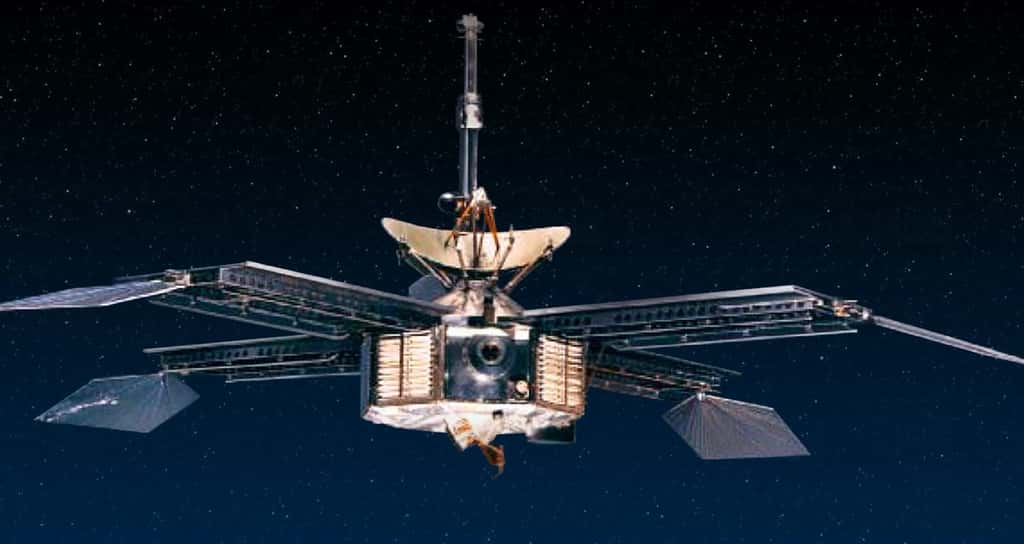 Trois semaines avant Mariner 4, Mariner 3, sa sonde jumelle, est lancée vers Mars. Mais un problème technique la prive d’une alimentation par panneaux solaires. La sonde n’atteindra jamais Mars. © Nasa