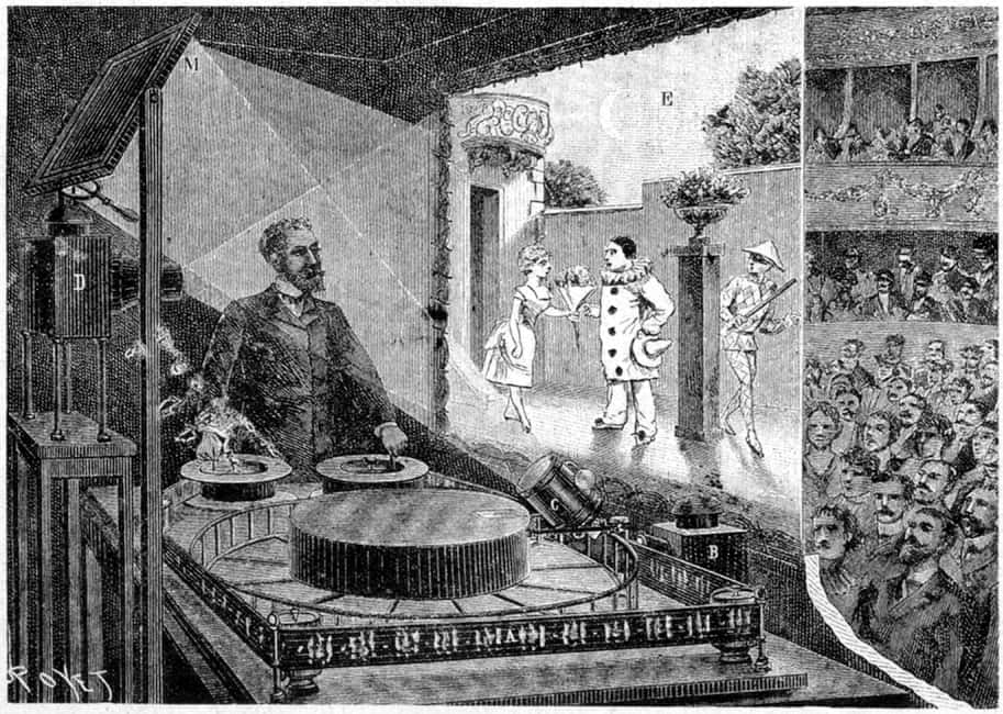 Première représentation publique du théâtre d'optique de Reynaud © Illustration Louis Poyet, <em>Wikimedia Commons</em>, Domaine public