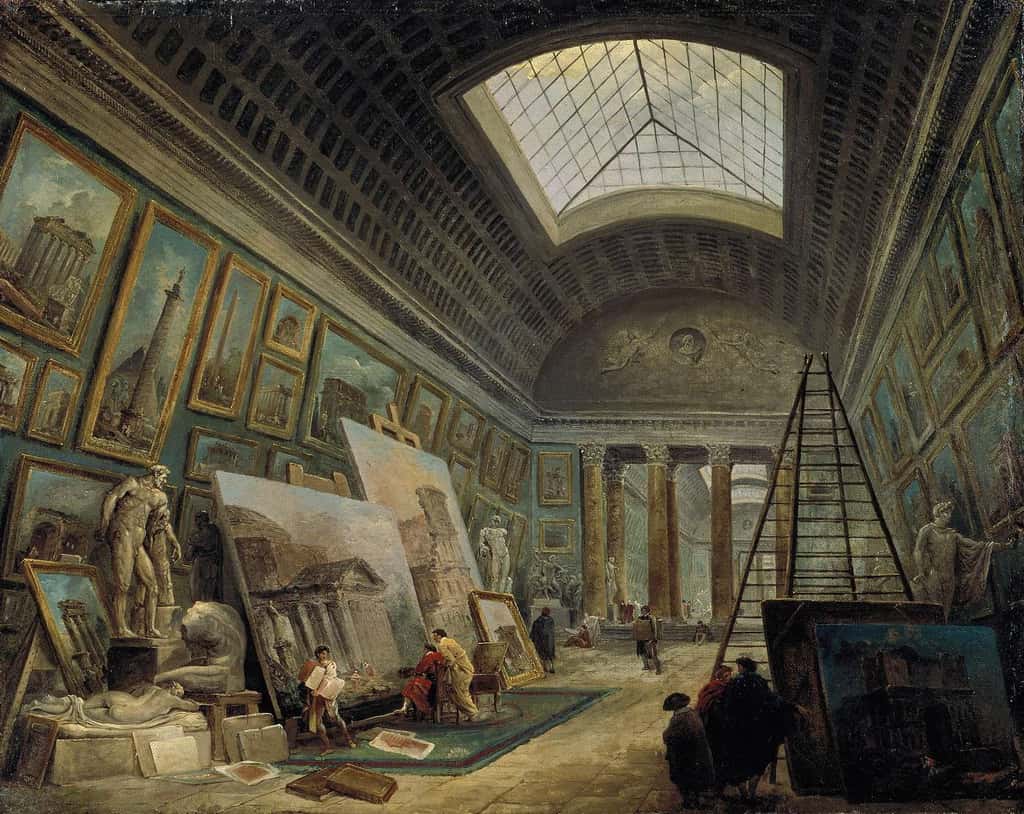 Une des galeries du muséum. Peinture de Hubert Robert. © Hubert Robert, <em>Wikimedia Commons</em>, Domaine Public