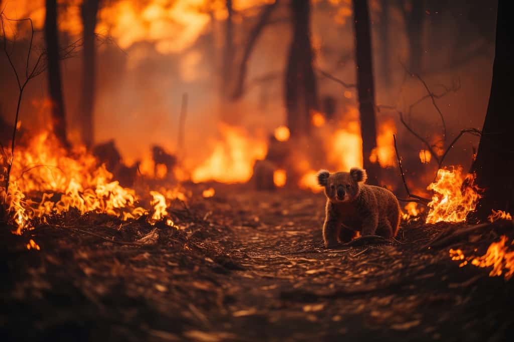 Les feux de forêt qui ont ravagé l’Australie entre 2019 et 2020 ont été amplifiés par le réchauffement climatique. Ils ont fait des dizaines de morts directs et près de 450 morts indirects, liés à l’inhalation des fumées. Plus de 4 000 personnes ont été hospitalisées. © Rafa, Adobe Stock