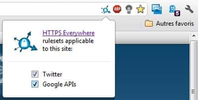 L’icône HTTPS Everywhere dans la barre d’adresse de Google Chrome permet de vérifier que toutes les API supportées passent bien par un chemin sécurisé. Pour des raisons de temps de téléchargement, vous pouvez choisir de désactiver le support HTTPS d’un élément particulier. © Guénaël Pépin