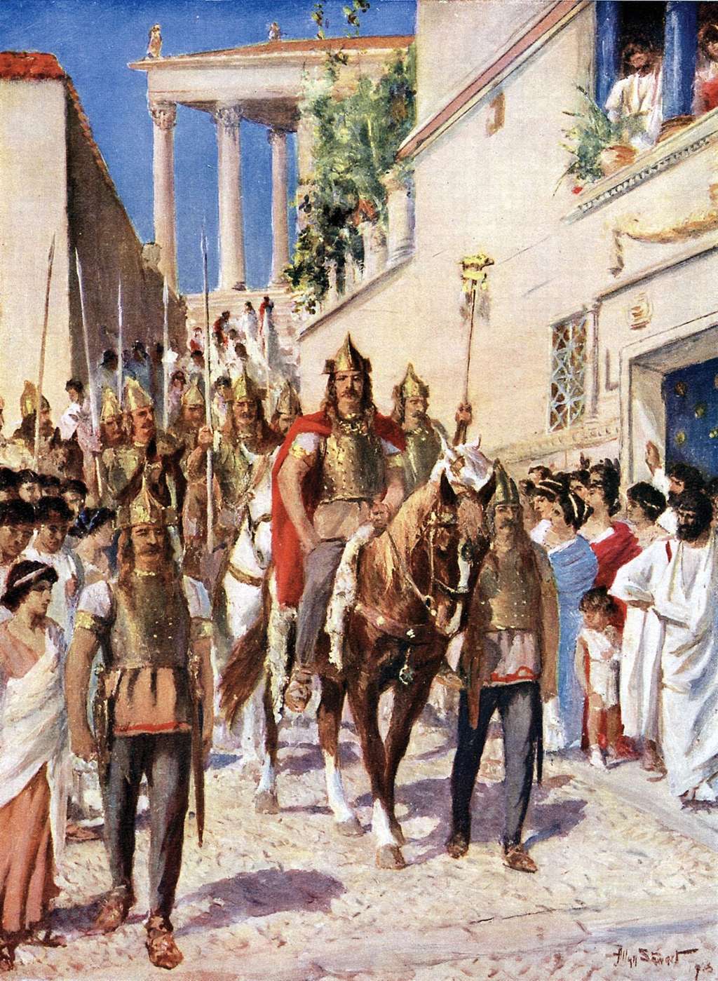Peinture représentant l’entrée d’Alaric I<sup>er</sup> dans la cité d’Athènes. © Allan Sewart, Britannica, Domaine public, <em>Wikimedia Commons</em>