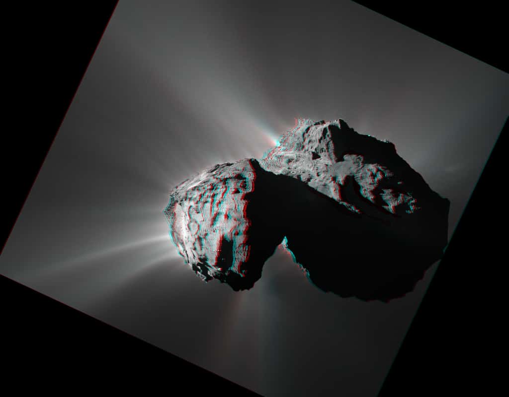 Une vue de la comète 67P/Churyumov-Gerasimenko en relief. © CNES, ESA, Rosetta, MPS pour Osiris Team MPS, UPD, LAM, IAA, SSO, INTA, UPM, DASP, IDA