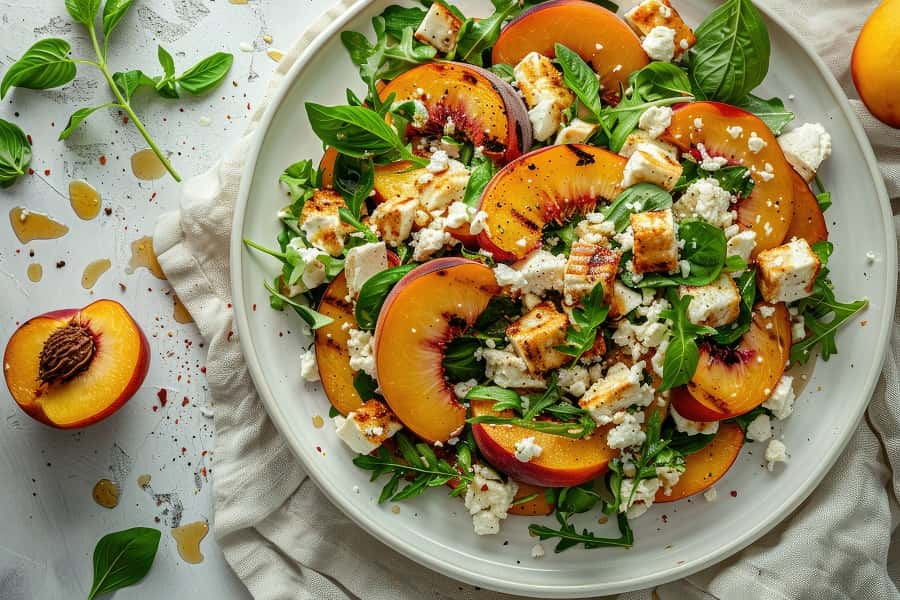 Vite faite, mais délicieuse, la salade aux pêches. © Naya, Adobe Stock