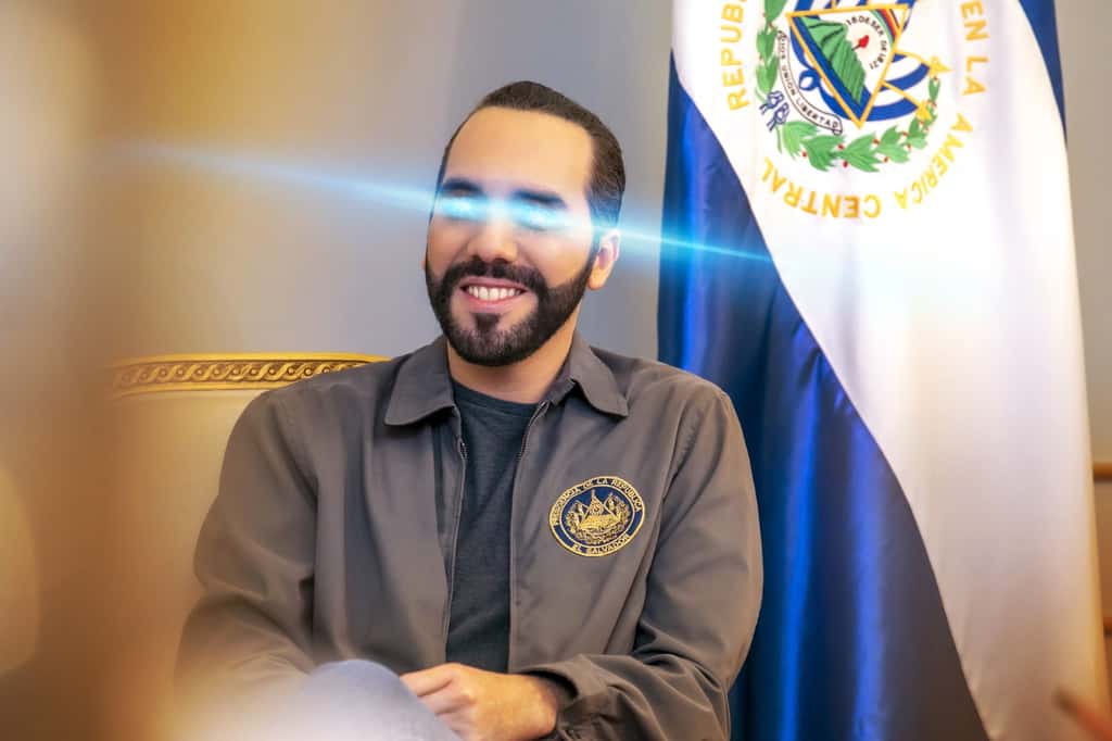 Un rayon bleu au niveau des yeux sur la photo de profil Twitter du président salvatorien pour symboliser l’adoption du Bitcoin comme monnaie légale. © Twitter, le 12 juin dernier