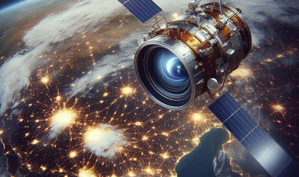 Illustration d'une caméra géante dans l’espace. © Sylvain Biget, Image Creator