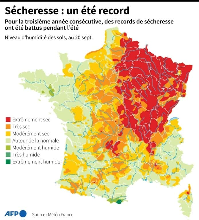 Les régions qui souffrent le plus de sécheresse sont concentrées dans nord-est de la France. © Romain Allimant, AFP