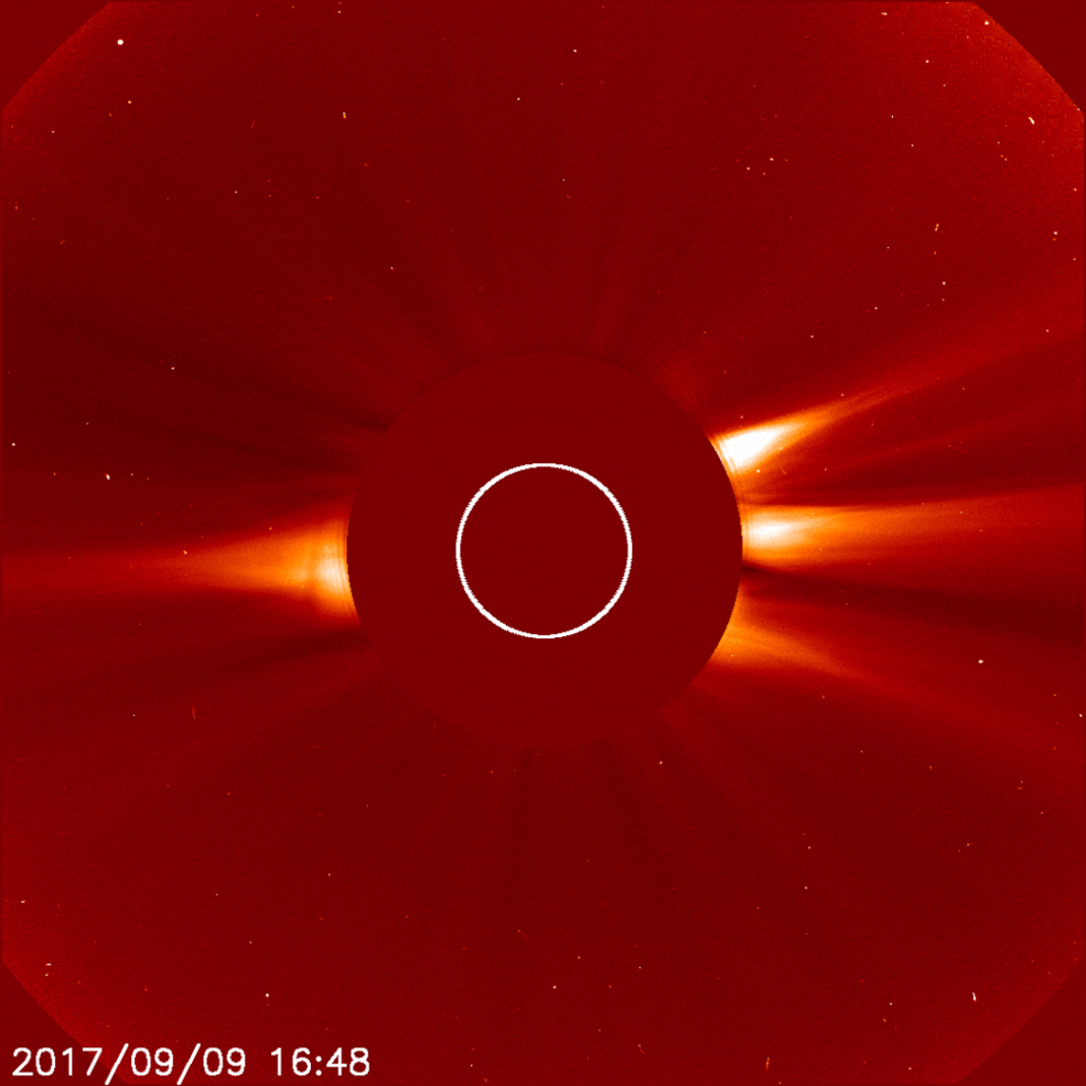 Une puissante éjection de masse coronale observée par Soho entre le 9 et le 10 septembre. © ESA, Nasa, Soho, Joy Ng