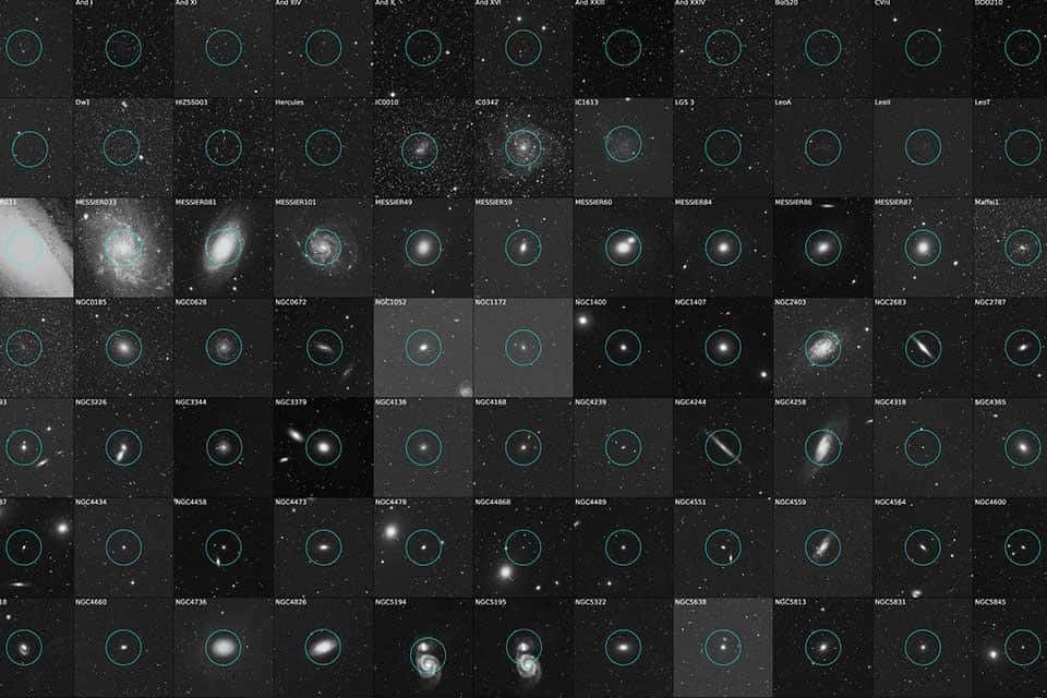 Les 97 galaxies écoutées par Seti. © Breakthrough Listen