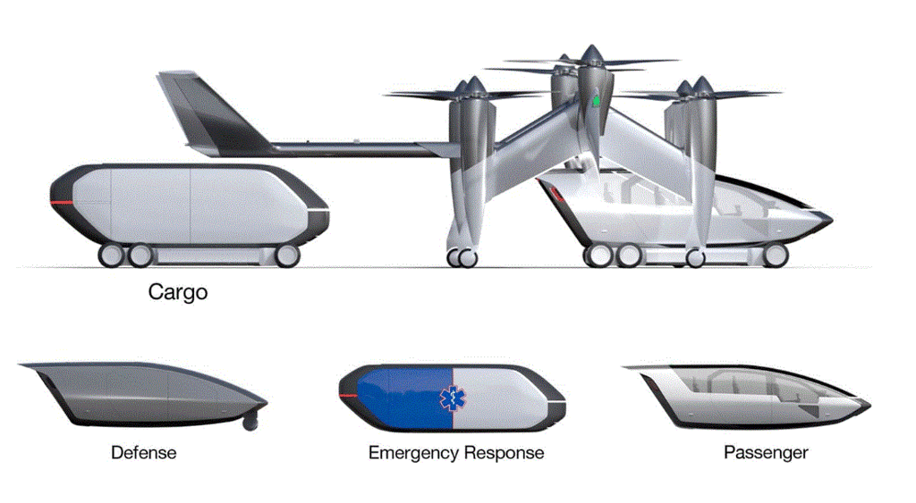 Modulaire, l’aéronef peut changer de type de nacelle pour transporter du fret, des passagers, une charge utile liée à des applications militaires, ou bien un module spécifique pour des missions de secours. © ASX