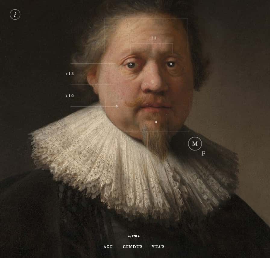 Le <em>Portrait d'un homme debout</em>, peint par Rembrandt, fait partie des œuvres analysées par l'algorithme de <em>deep learning</em> qui a engrangé des milliers de données sur la façon de peindre du maître hollandais. © Projet <em>Next Rembrandt</em>