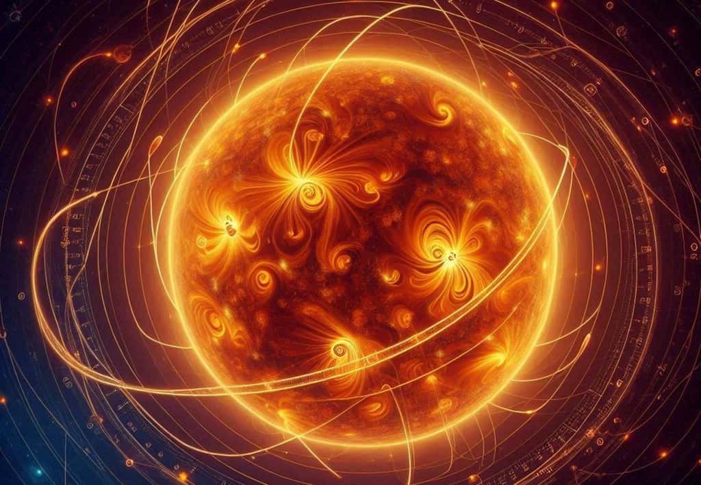 Le Soleil et ses taches vus par une IA. © IA BING Designer Microsoft Corporation    