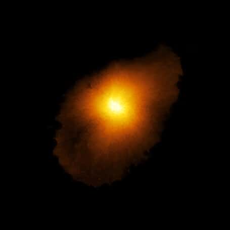 Voici la véritable forme de SPT0418-47, un sosie de notre Galaxie à 12 milliards d'années-lumière de nous. © Alma (ESO, NAOJ, NRAO), Rizzo et al.
