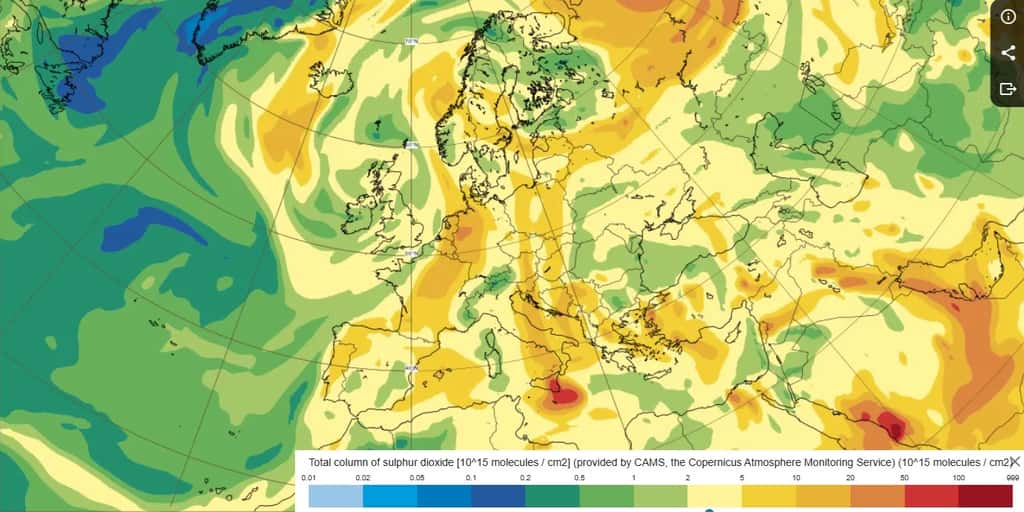 L'évolution du nuage de soufre jeudi. © Copernicus