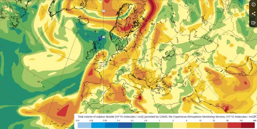 L'évolution du nuage de soufre mardi. © Copernicus