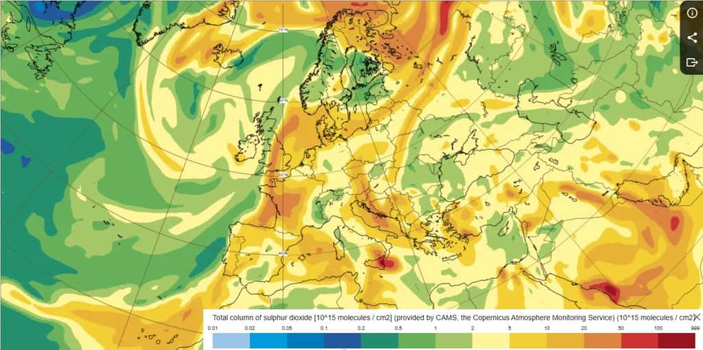 L'évolution du nuage de soufre mercredi. © Copernicus