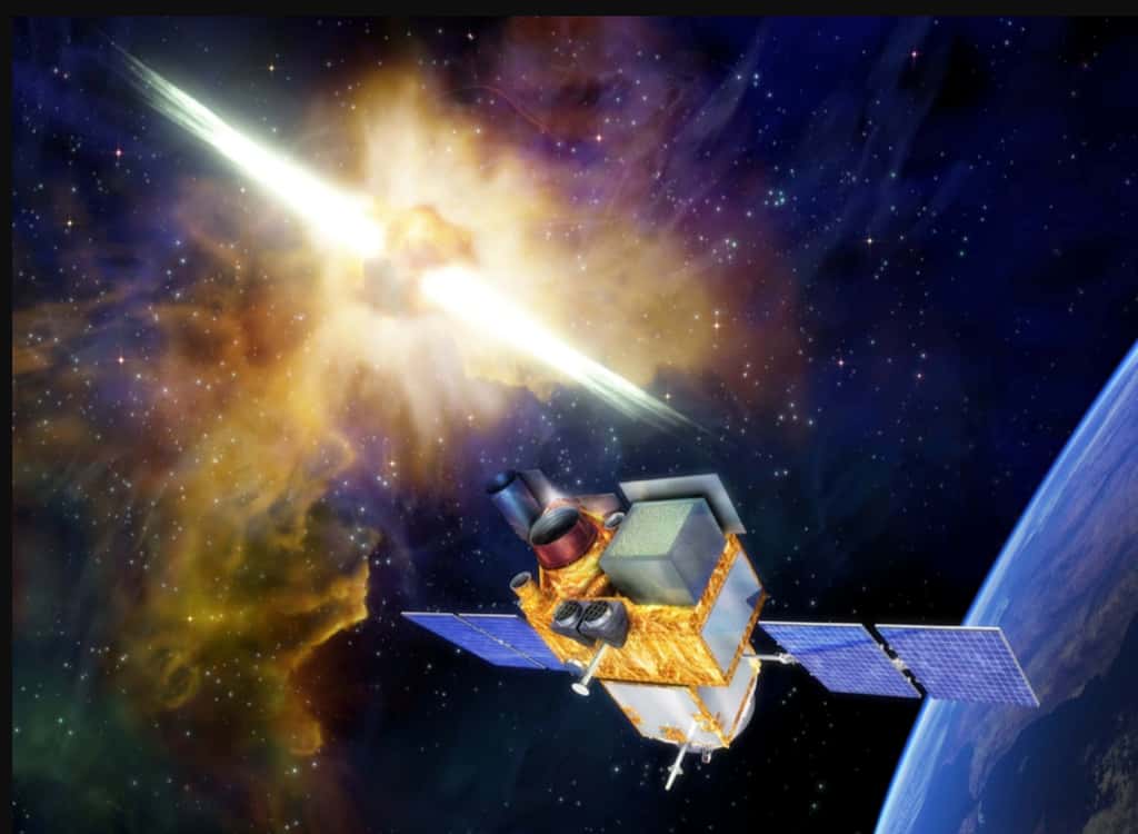 Le satellite <em>Space-based multi-band astronomical Variable Objects Monitor</em> (SVOM) va étudier les sursauts gamma émis notamment lors des explosions d'étoiles massives. Il sera lancé fin 2021 ou début 2022. © Cnes, CNSA