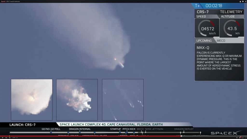 La capsule Dragon qu'il transportait à destination de la Station spatiale internationale a également été perdue. © SpaceX (capture TV)