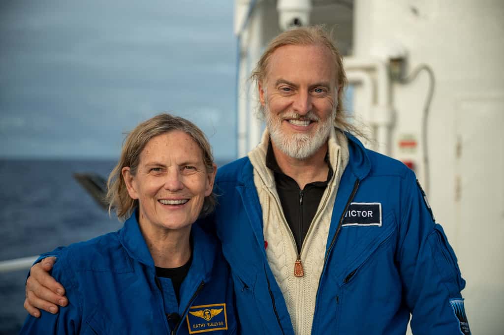 Kathy Sullivan et Victor Vescovo après leur plongée à Challenger Deep. © Enrique Alvarez