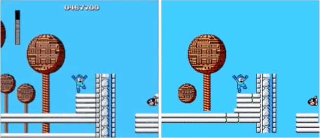 À gauche, une image de la version officielle du jeu Mega Man. À droite, la copie créée par l’IA du <em>Georgia Tech</em>, qui est plutôt correcte, exceptés quelques bugs visuels. ©<em> Georgia Tech</em>