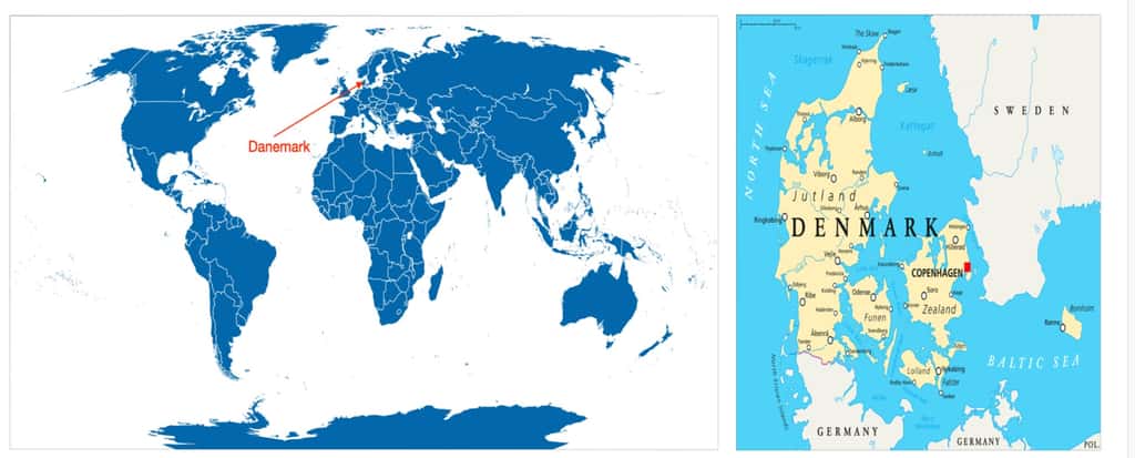Carte du monde et carte du Danemark © Peter Hermes Furian, Adobe stock