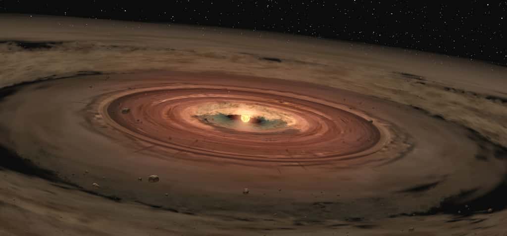 Disque de poussière et de gaz à l'origine du Soleil et des planètes de notre Système solaire. © Nasa, JPL, Caltech, T. Pyle
