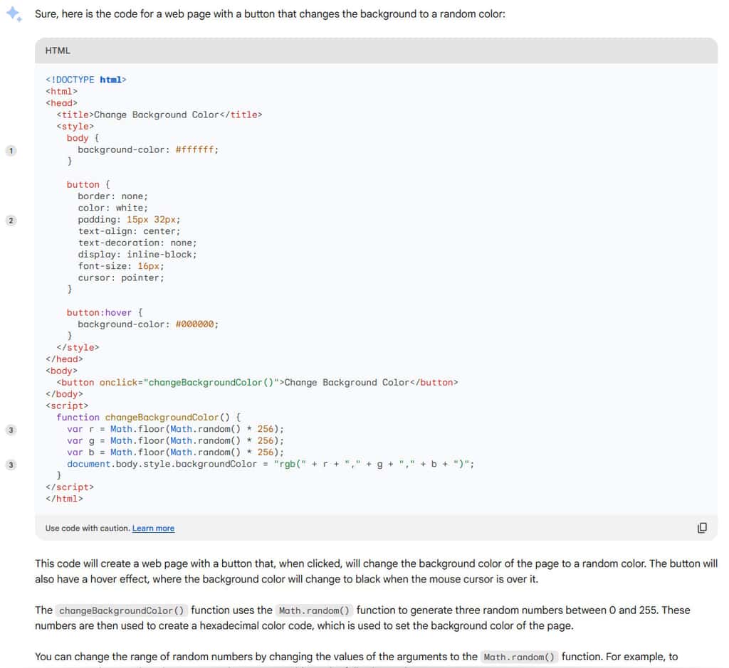 Google a annoncé la possibilité de générer du code avec Bard au mois d’avril. © Futura