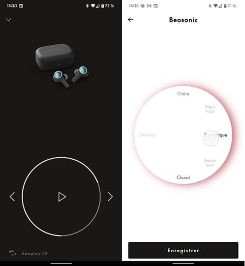 L'application mobile pour les Beoplay EX est un exemple d'ergonomie, en particulier pour les réglages audio. © Marc Zaffagni