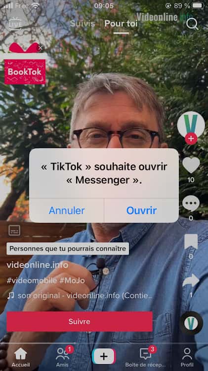 Envoi du lien de la video vers Messenger. © TikTok