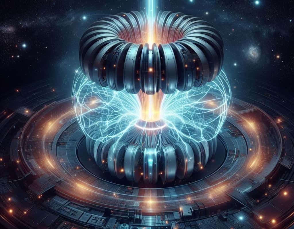 Une vue d'un réacteur de fusion thermonucléaire par l'IA.  © 2024 Microsoft Corporation