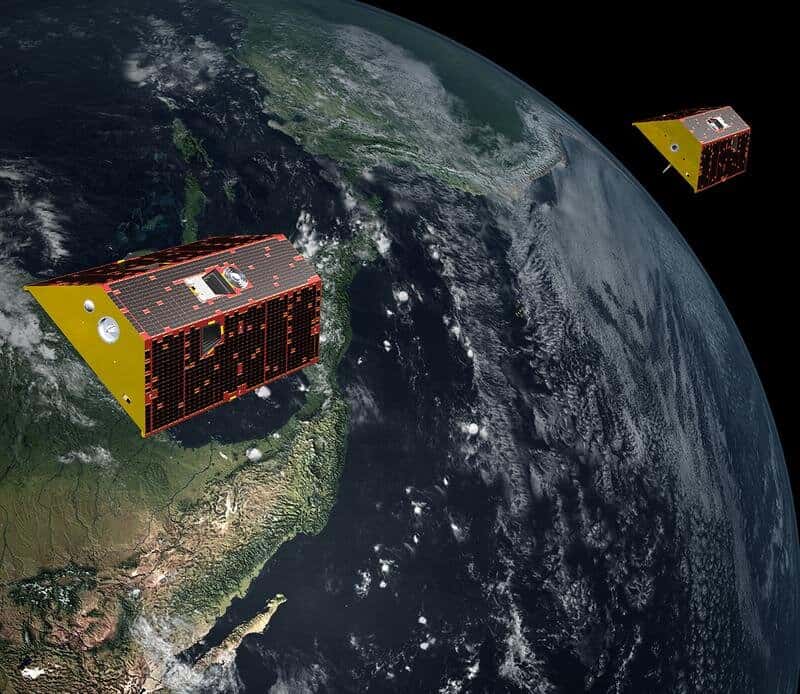 Les satellites Tom et Jerry qui permettent de mesurer la masse de la Terre. © Nasa, JPL