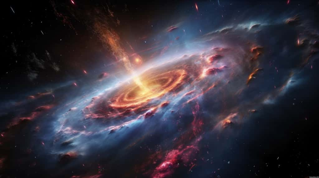 Illustration d'une galaxie spirale avec un trou noir au centre. © Orlowski Designs LLC, Adobe Stock