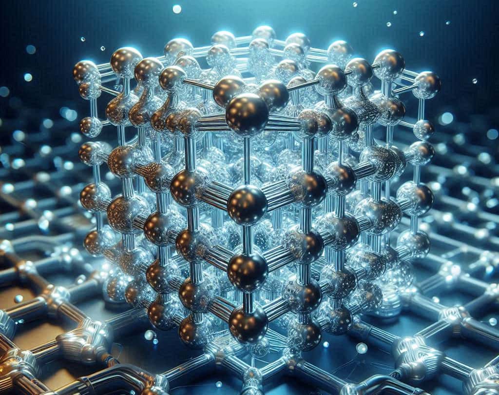 Le stockage chimique de l'hydrogène dans un cristal vue par l'IA. © IA BING Designer Microsoft Corporation   