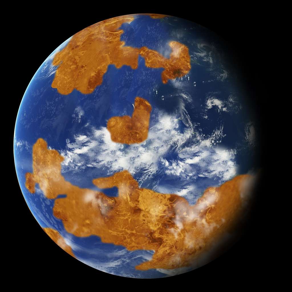 Une vue d'artiste de Vénus il y a quelques milliards d'années dans le cadre des modèles climatiques étudiés par des chercheurs du Giss (<em>Goddard Institute for Space Studies</em>). © Nasa