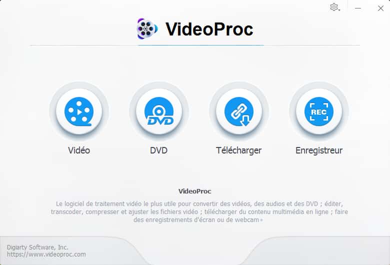 Convertir des vidéos, compresser des fichiers vidéo, télécharger du contenu multimédia, enregistrer... telles sont les fonctionnalités de VideoProc. © VideoProc