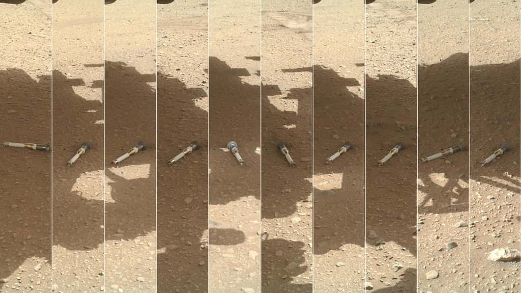 Les dix tubes d'échantillons déposés à la surface de Mars sur le site de Three Forks. © Nasa, JPL-Caltech, MSSS