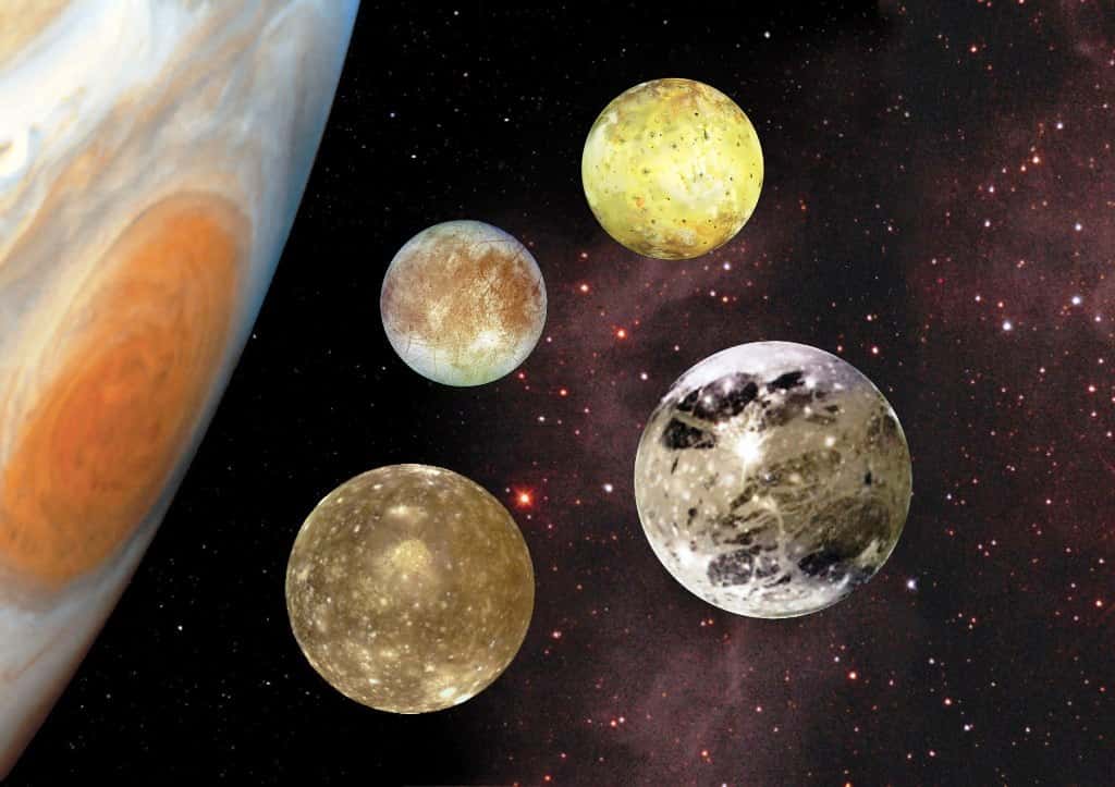 De bas en haut, Io, Europe, Ganymède et Callisto, les lunes de Jupiter. Des cousines doivent exister dans d'autres systèmes planétaires mais elles ne semblent guère plus propices à la vie qu'Europe (dans le meilleur des cas). © Nasa