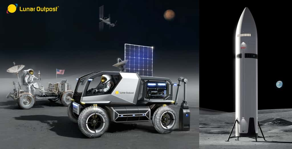 Le rover « Eagle » comparé au LRV des missions Apollo. © Lunar Outpost