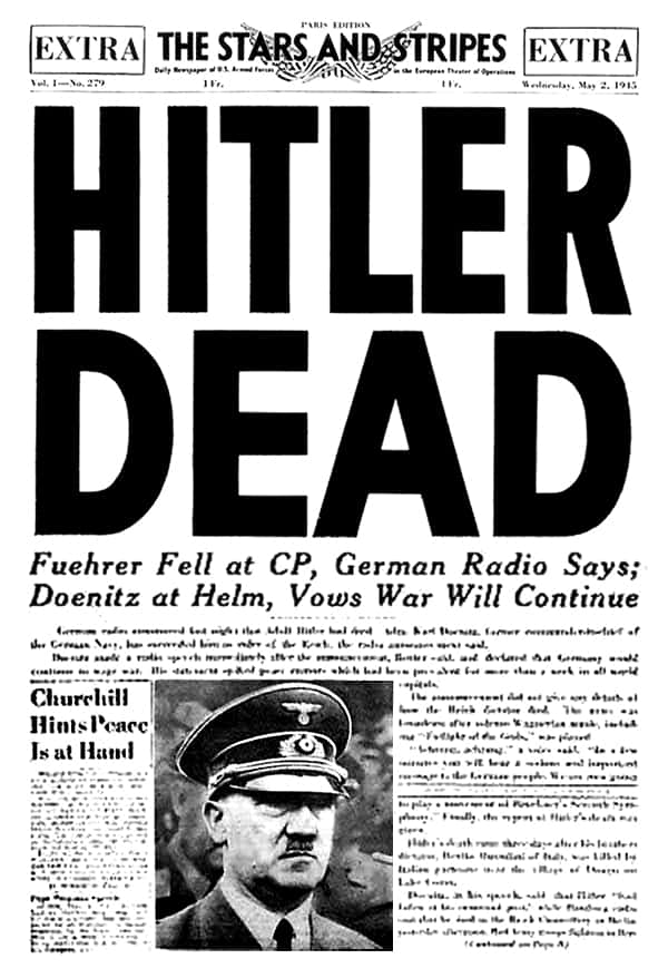 Les journaux qui annonçaient la mort d’Hitler en 1945 avaient raison ! © <em>US Army</em>, Domaine public