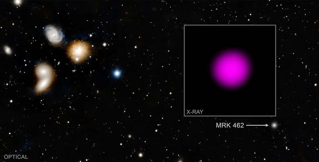 Photographie de la galaxie naine Markarian 462, à 110 millions d'années-lumière de la Terre. © Nasa, CXC, Université de Dartmouth, J. Parker &amp; R. Hickox