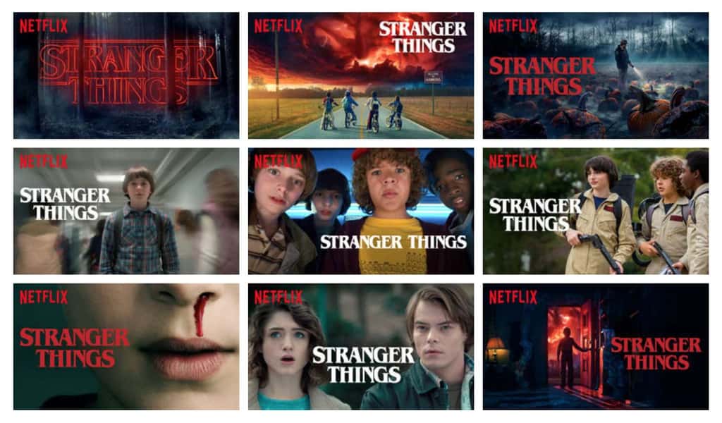Les différentes vignettes pour la série devenue culte <em>Stranger Things</em>. © Netflix