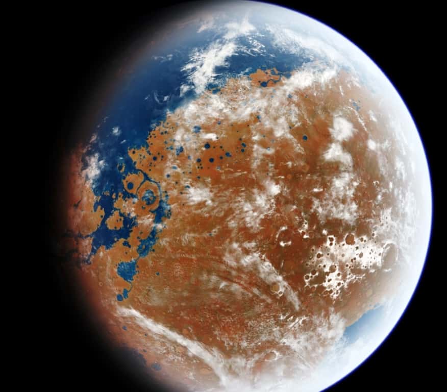 Les données gravimétriques de cette nouvelle étude viennent appuyer l'idée de l'existence passée d'un océan dans la région boréale de Mars. © Ittiz, Wikimedia Commons, CC by-sa 3.0 
