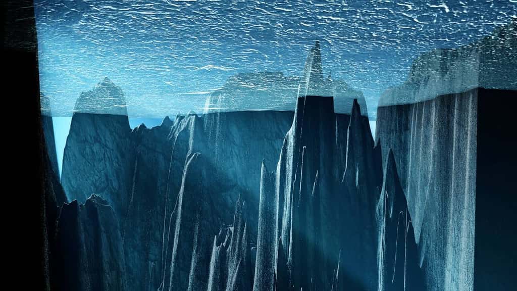Une vue d'artiste de l'intérieur d'un océan glaciaire. © Martin Künsting