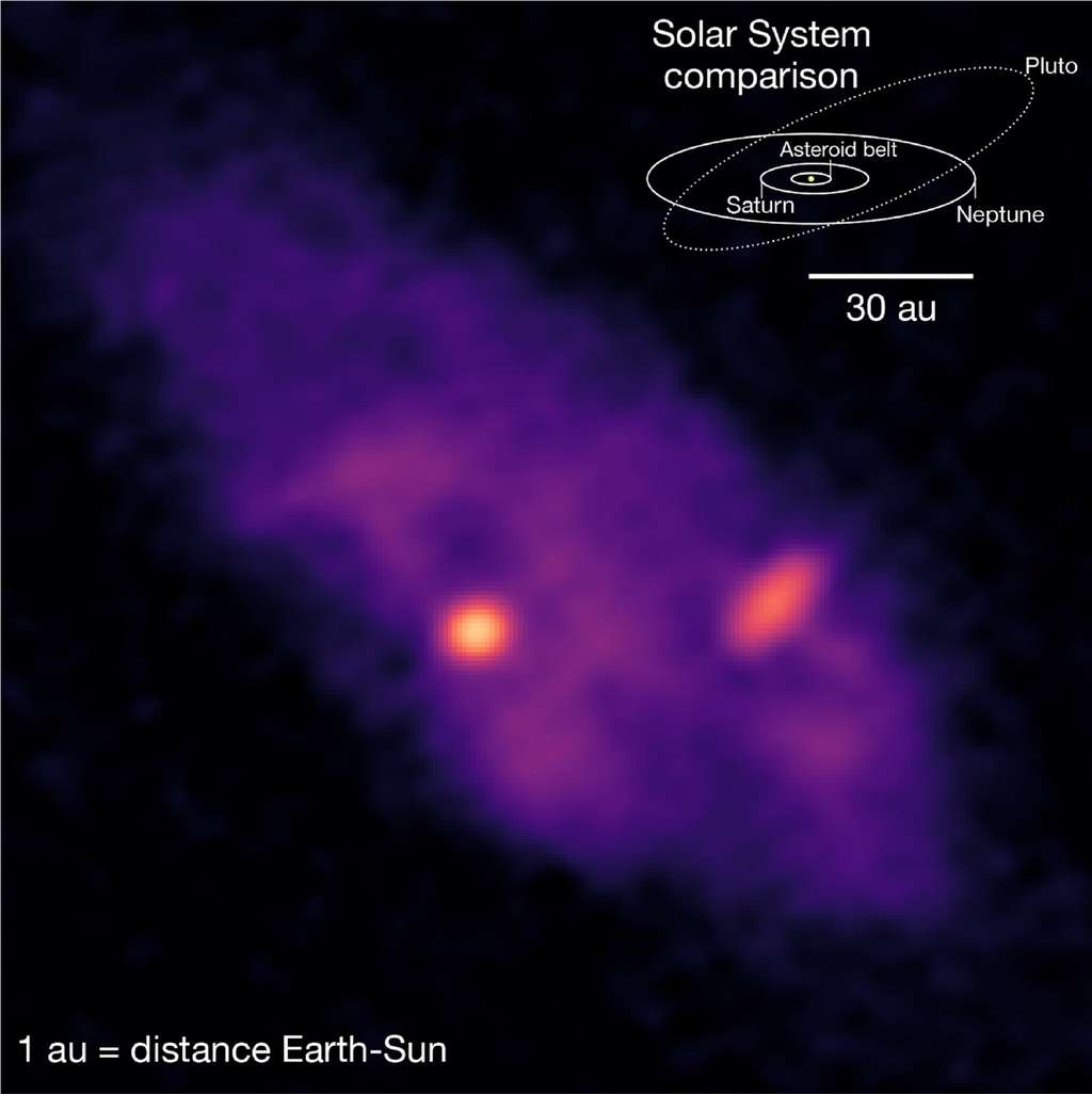 Les étoiles A1 et A2 du système binaire IRAS 16293-2422, enveloppées de disques de matière. © MPE