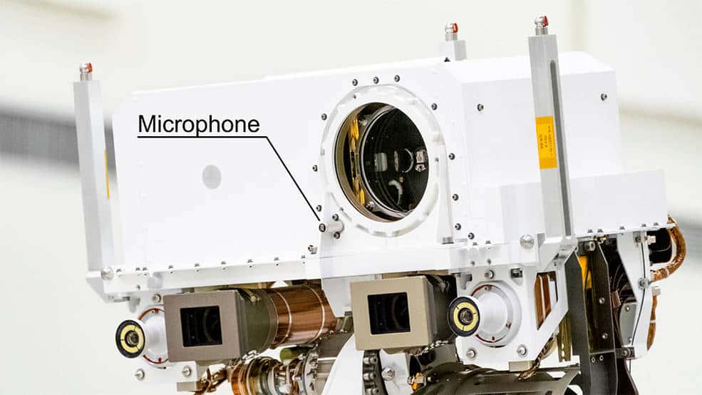 Le microphone supérieur de Perseverance, installé sur l'instrument SuperCam. © Nasa, JPL-Caltech