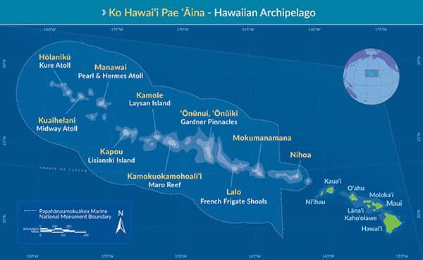 Les nouvelles limites de <em>Papahānaumokuākea Marine National Monument.</em> © PNMN
