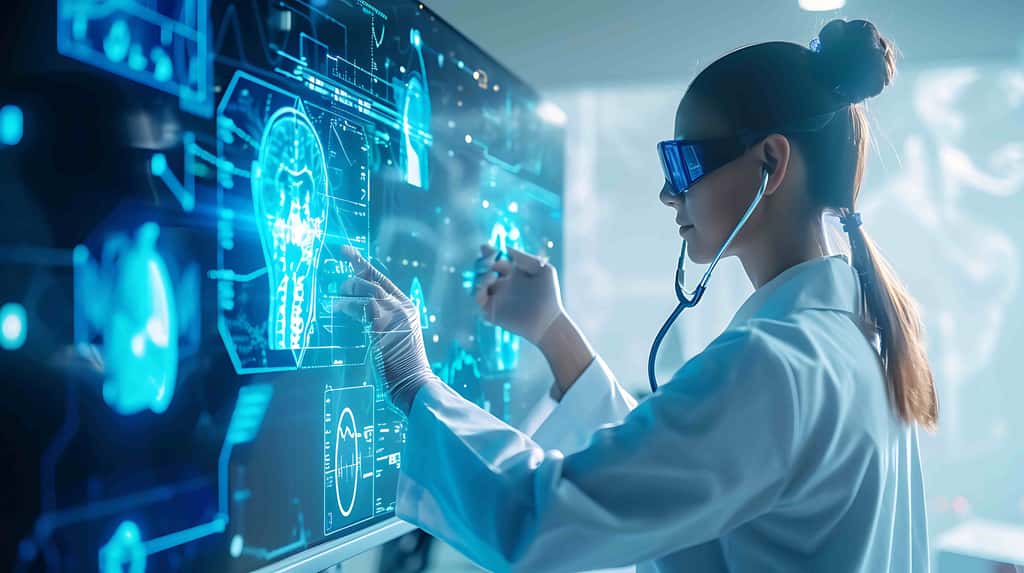 Une femme qui travail avec un casque de réalité virtuelle © Jameel, Adobe Stock