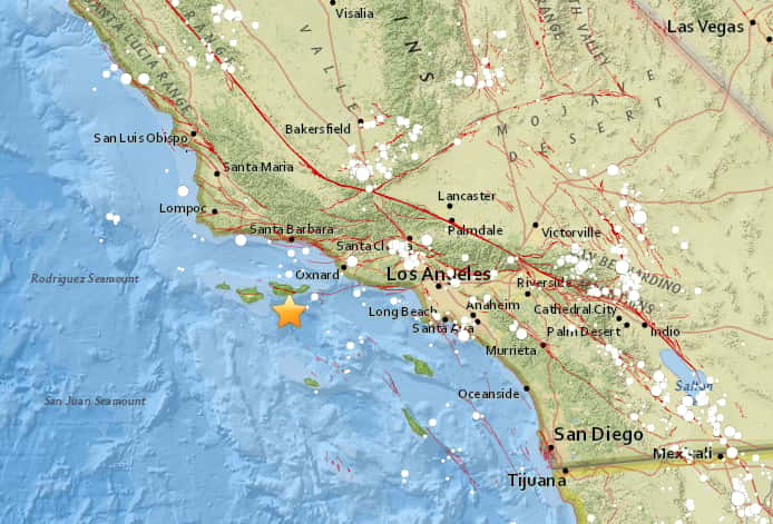 L’épicentre du séisme du 5 avril 2018 se trouvait à 65 km au large de Santa Barbara et à 139 km de Los Angeles. © U.S Geological Survey (USGS)