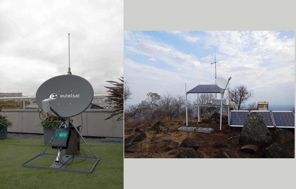 Exemple d’installation hybride entre le SmartLNB d’Eutelsat et le réseau Sigfox. © Eutelsat, <em>Sigfox Foundation</em>