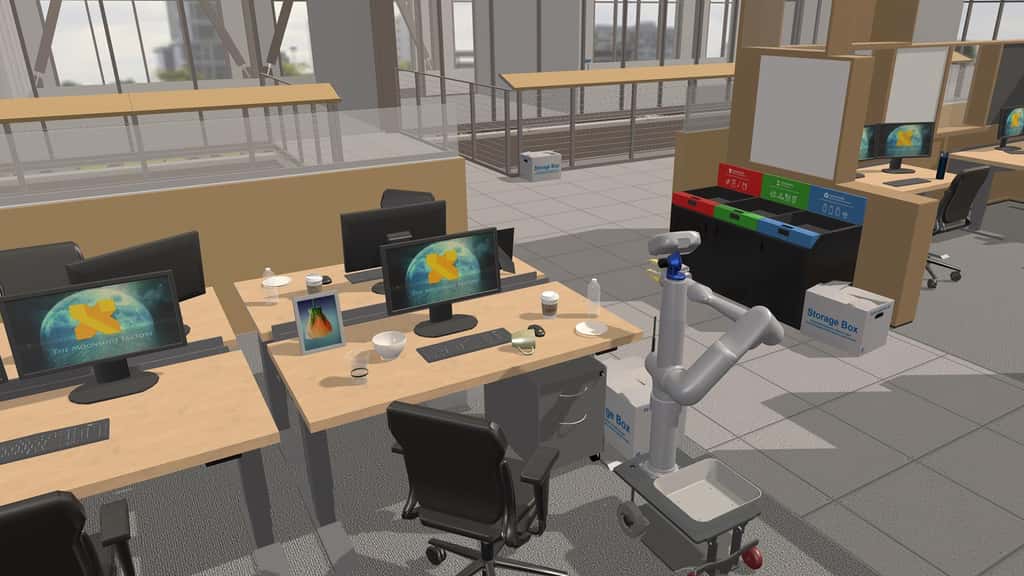 Dans les bureaux, le robot repère les objets et il les trie en fonction de leur contenant et de leur contenu. © X